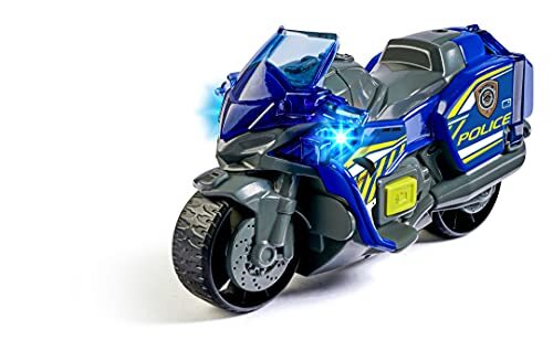 simba Dickie Toys – Polizei Motorrad – Spielzeug Motorrad für Kinder ab 3 Jahren, mit Licht- und Soundeffekte, Freilauf, ausklappbares Warnschild, 15 cm lang