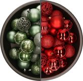 Bellatio Decorations Shoppartners Bv 74x Kunststof Kerstballen Mix Saliegroen/Rood 6 cm