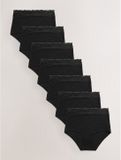 Next - Dames - Set van 7 katoenen en kanten slips met volledige bedekking - Zwart