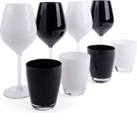 Excelsa Italiaans Design zwart wit Glazen set van 8 - 4 wijnglazen - 4 waterglazen