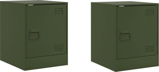 vidaXL Nachtkastjes - Set van 2 - Staal - Olijfgroen