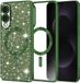 Techsuit Hoesje geschikt voor Samsung Galaxy S25 Edge - Luxury Glitter Back Cover - Geschikt voor MagSafe - Donkergroen