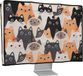 kwmobile stoffen beschermhoes voor monitor - geschikt voor 27-28" Monitor - Afdekhoes van linnen - In oranje / zwart / wit Katten design