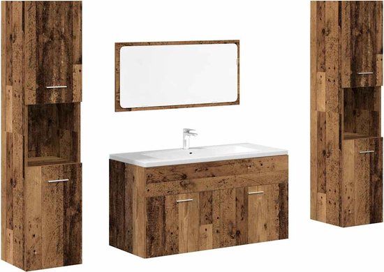 vidaXL 4-delige Badkamermeubelset bewerkt hout oud houtkleurig