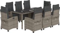 vidaXL 9-delige tuinset met kussens, grijs, polyrotan