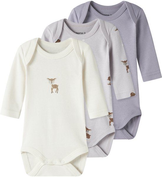 NAME IT NBFBODY 3P LS LILAC MARBLE DEER NOOS Baby Bodies Unisex Lilac Marble Gestreept 51% Biologisch katoen, 49% Katoen Set van 3