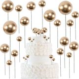 50 stuks taartdecoratie ballen taarttoppers, mini gouden ballen taarttoppers, voor verjaardagstaartendecoratie, bruiloft, feest, afstudeerfeest, taartdecoratie