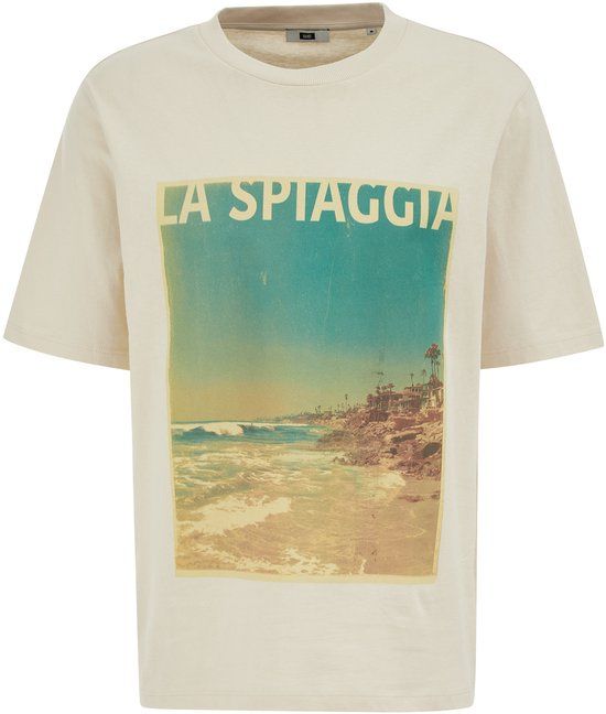 WE Fashion Heren relaxed fit T-shirt met print - Beige - Maat S