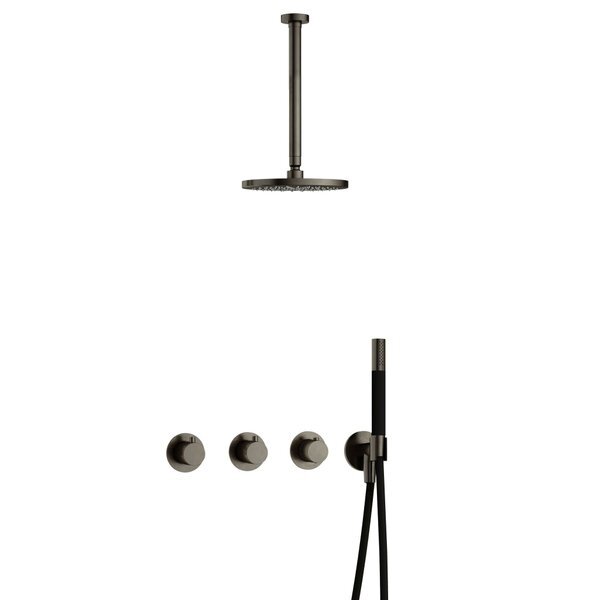 hotbath Cobber IBS70 complete thermostatische douche inbouwset met 2 stopkranen met 30cm plafondarm 20cm ronde hoofddouche staafhanddouche ijzer verouderd IBS70AI3