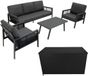 MonsterShop Aluminium loungeset & rotan opbergbox - antraciet/zwart - 4-delig