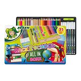 JOLLY Back to School Box | 31-delige schoolstarterset | met kleurpotloden, vilt, grafietpotloden, liniaal en gum