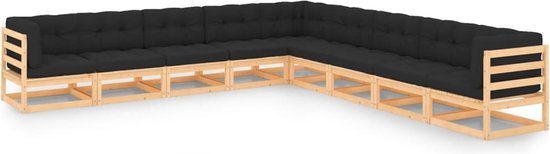 The Living Store Loungeset - Massief grenenhout - 6 middenbanken - 3 hoekbanken - Antraciet kussen - 70x70x67cm