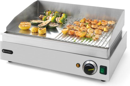 Hendi Bakplaat Profi Line - Professionele Grillplaat - 1/2 Glad - 1/2 Gegroefd - 230V / 2,4kW - 55x38x(H)24cm