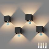 Set van 4 LED wandlampen met bewegingssensor, 3000K, zwart