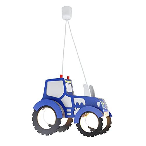 elobra Plafondlamp tractor voor jongens kinderkamer hanglamp kinderlamp met E27 fitting, led [energieklasse A++] 127971 donkerblauw-zilver