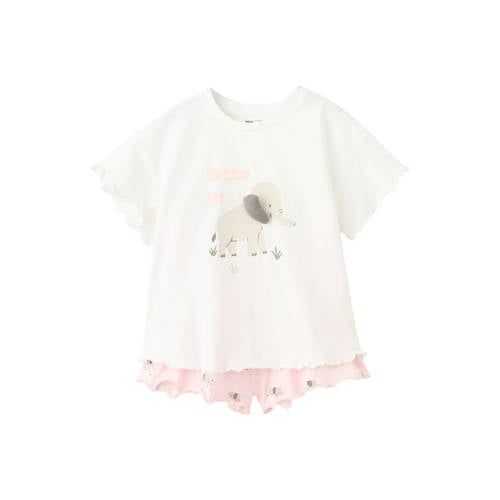 Mango Kids shortama - wit/lichtroze