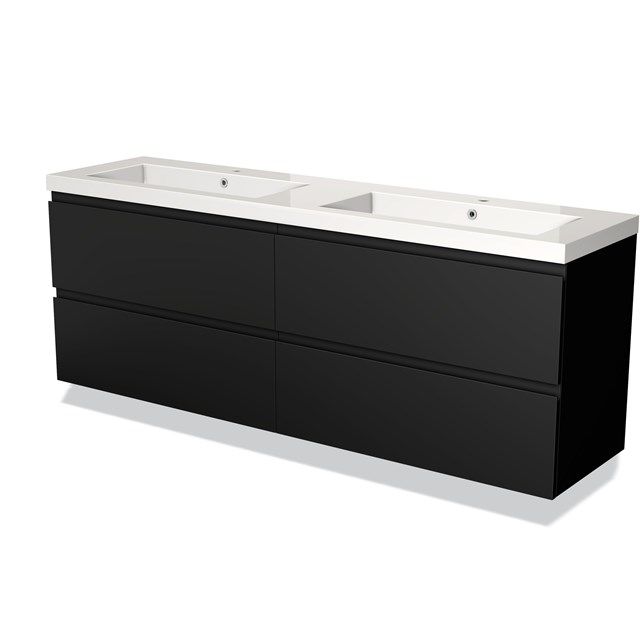 Maxaro Badkamermeubel 180cm Modulo Mat Zwart 4 Lades Greeploos Wastafel Mineraalmarmer