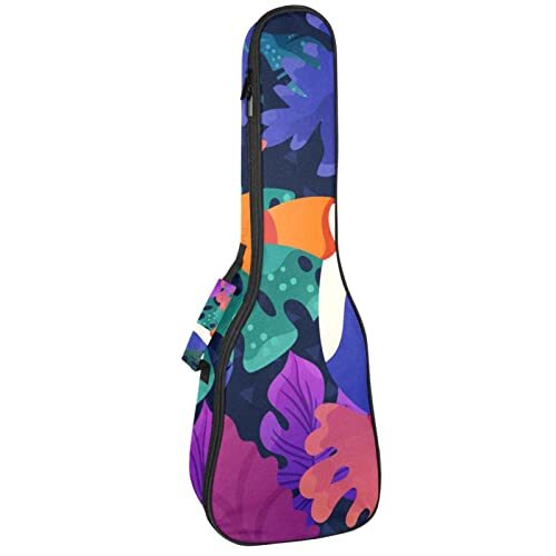 Mersov Concert Ukelele Rugzak, Heavy Duty Ukelele Case Bag met Opslag, Sopraan Concert Tenor Ukelele 10MM Gewatteerde Tas Toucan Kleurrijke Planten