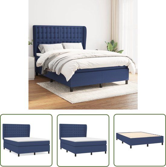 vidaXL Boxspring met matras stof blauw 140x200 cm