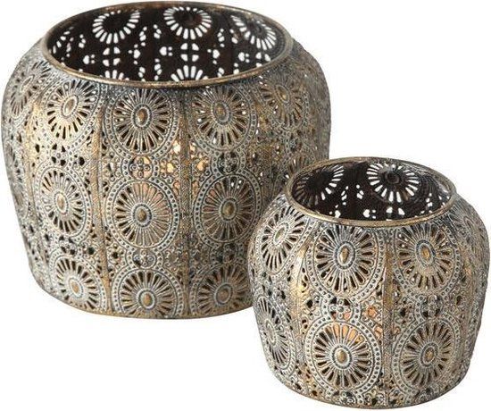 Deco by Boltze Boltze Malino Windlicht Set - Goud - 2 stuks - Metaal - Landelijk