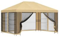 Pavillon de jardin 4x3 mètres - Gazebo - Cadre en plastique - Toit en polyester - Panneaux latéraux avec moustiquaire - Imperméable - Double ventilation de toit - Couleur kaki
