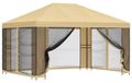 Pavillon de jardin 4x3 mètres - Gazebo - Cadre en plastique - Toit en polyester - Panneaux latéraux avec moustiquaire - Imperméable - Double ventilation de toit - Couleur kaki