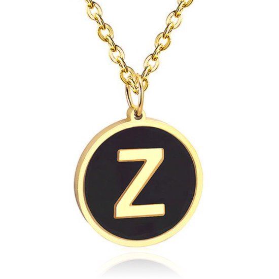 Cilla Jewels Goudkleurige Dames Schakelketting met Zwarte Kettinghanger Letter Z