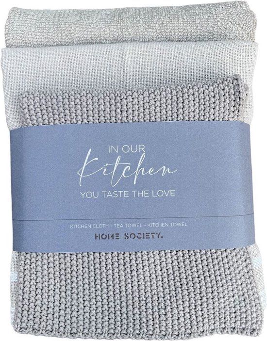 Home Society Theedoek en Keukendoek Set Beige - Katoen - Beige - 3 stuks