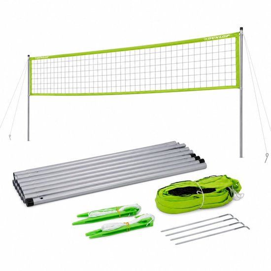 Dunlop Sportnet 609 x 220 cm – Multifunctioneel Volleybalnet, Tennisnet en Badmintonnet – Compleet Sportnet Met Stokken, Grondpinnen en Spanner Touwen – Voor Volleybal, Beachvolleybal, Zwembad Gebruik