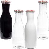 Mikken 4 x Glazen Fles 1,0 Liter Karaf Incl. Etiketten
