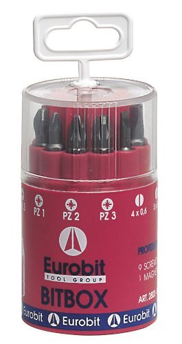 Eurobit ART. 2800 ronde plastic dozen met 10 schroefbits PH+PZ + langssleuf + universele houder