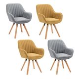 MEUBLE COSY Set van 4 Scandinavische eetkamerstoelen, kaptafel, draaistoel met armleuningen, voor slaapkamer, woonkamer, keuken, kantoor, gestoffeerd met stof en poten van massief hout, meerkleurig