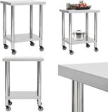 vidaXL Keukenwerktafel met wielen 80x45x85 cm roestvrij staal