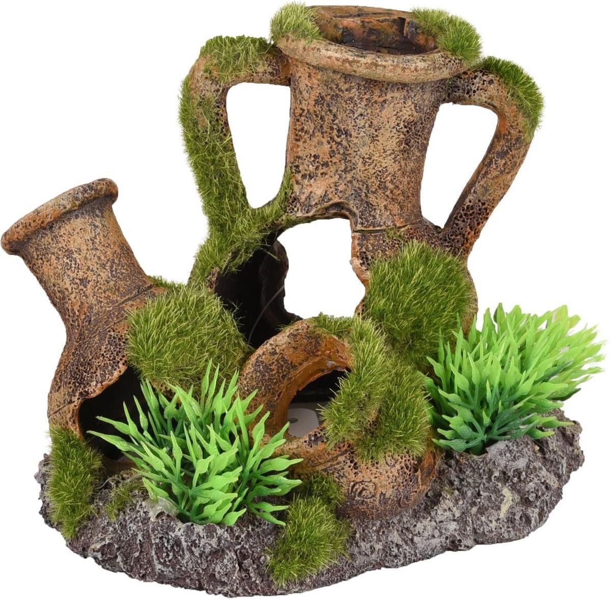 FLAMINGO Aquarium Moza kruiken+plant - Bruin - 12 x 9 x 10 cm