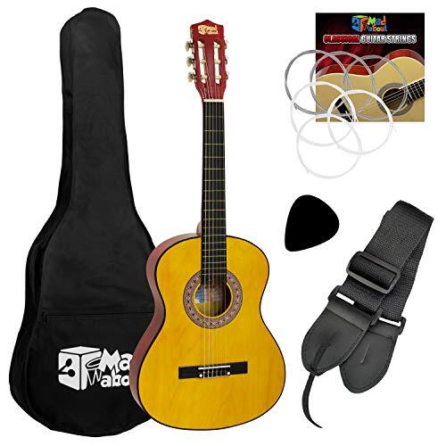 Tiger Gek over klassieke gitaar - kleurrijke Spaanse gitaar met draagtas, riem, pluk- en reservekoorden Met Gig Tas 1/4 NATUURLIJK