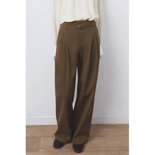 Mango wide leg high waist palazzo broek kaki