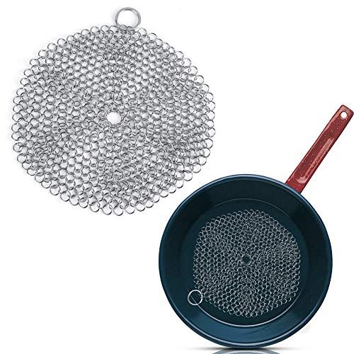 Kuuleyn 7''x7 '' 316 Chainmail Pot Scrubber, Roestvrijstalen Gietijzeren Schraper Cleaner, voor Gietijzeren Pan Pot Kookgerei, Koekenpan en Wok
