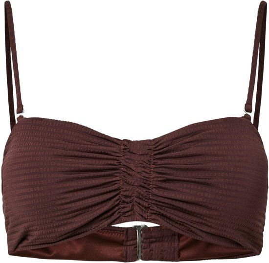 PIECES PCKAYA SEERSUCKER BIKINI TOP BC Meisjes Badpakken Deep Mahogany Effen Mouwloos Sweetheart Haak- en oogsluiting Polyester Elastaan
