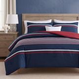 Nautica Dekbedovertrekset, katoen, omkeerbaar, met bijpassende kussenslopen, middelzwaar voor alle seizoenen, kingsize, mineola-rood/wit/marineblauw