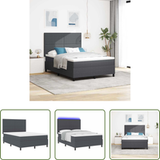 Vidaxl Adjustable Headboard - Box Spring Bed Dark Grey and White 140 x 190 cm