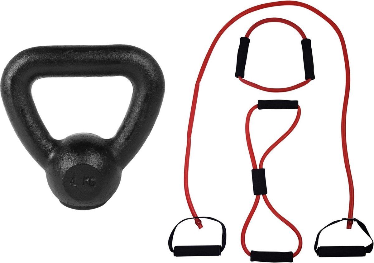 Tunturi Fitness Set - Tubing Set Rood - Kettlebell 4 kg
