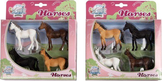 Kids Globe Paarden - 4 stuks - 1:32 schaal - Kunststof - Multikleur