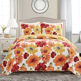 Lush Decor Leah Omkeerbare Bloemen Quilt Set, 3-delige Set, Full/Queen, Rood & Oranje