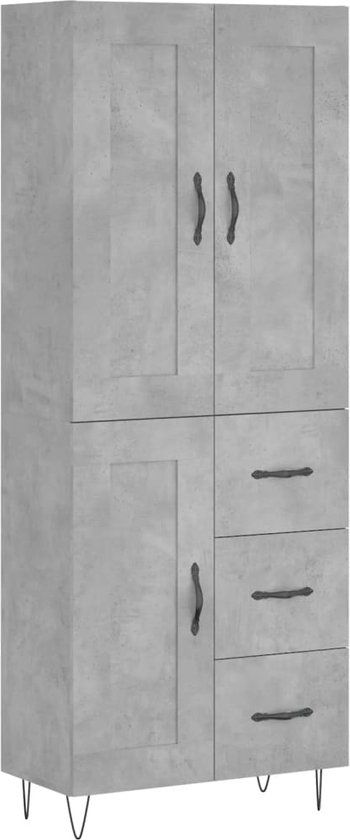 vidaXL Hoge kast 69,5x34x180 cm bewerkt hout betongrijs
