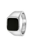 Lucardi Heren Zegelring met black agate - Ring - Vaderdag Cadeautje - Staal - Zilverkleurig
