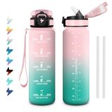 Drinkfles Icecat Sportfles 1 liter, waterfles met tijdweergave, motiverende fles met rietje, herbruikbaar, lekvrij, eenvoudige reiniging, fles voor school, camping