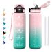 Drinkfles Icecat Sportfles 1 liter, waterfles met tijdweergave, motiverende fles met rietje, herbruikbaar, lekvrij, eenvoudige reiniging, fles voor school, camping