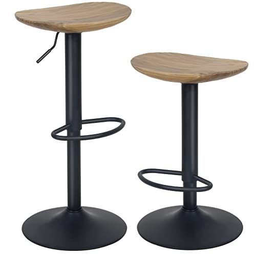 Kidol & Shellder Barkrukken Set van 2 Massief Hout 360 ° Verstelbare Hoogte Draaibare Metalen Basis Moderne Industriële Keuken Werkbladen
