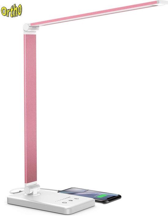 Ortho LED Desk Lamp - Adjustable Color Temperature, Dimmable, USB Charging Port - Rose/Pink