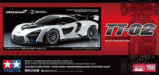 tamiya 58711 1:10 RC McLaren Senna TT-02 - op afstand bestuurbare auto, RC voertuig, modelbouw, kit om te monteren, bouwmodel